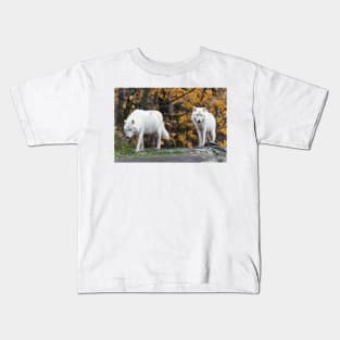 Pair of Arctic Wolves in fall Kids T-Shirt